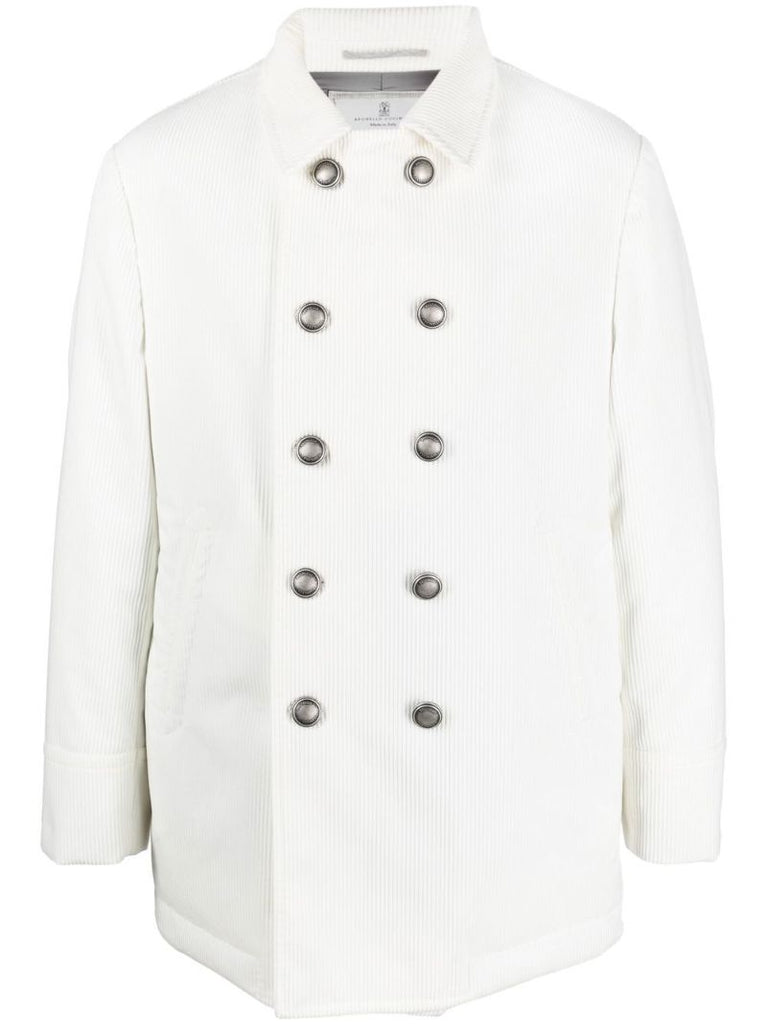 White Double-breasted Corduroy Coat