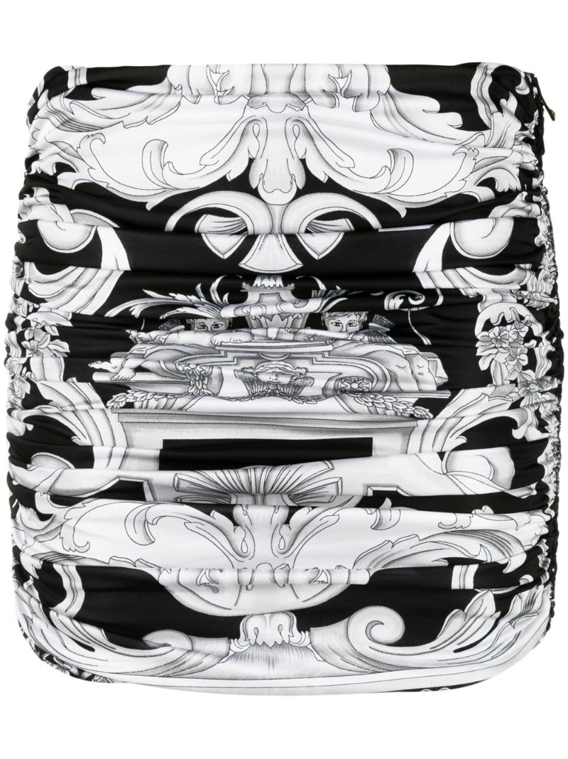 Black Baroque Print Mini Skirt