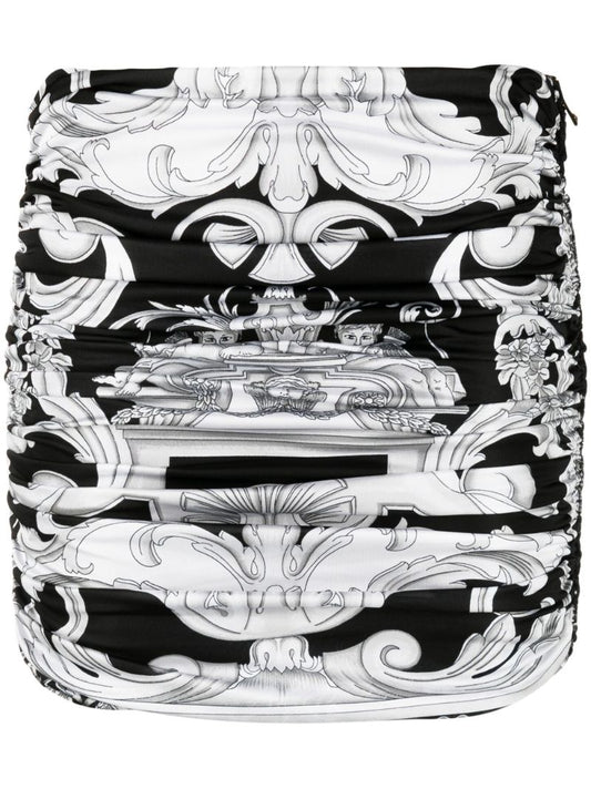 Black Baroque Print Mini Skirt