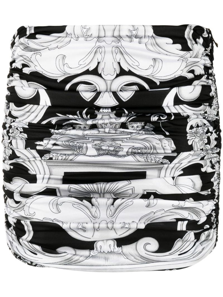 Black Baroque Print Mini Skirt