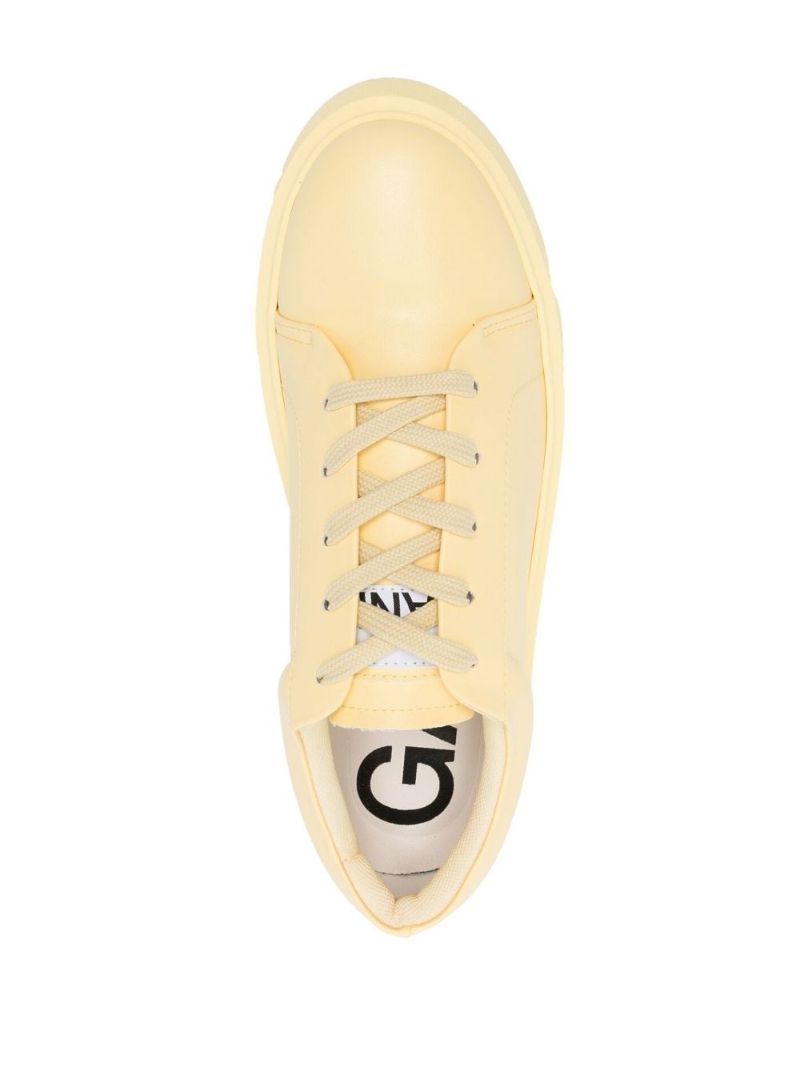 Yellow Sporty Faux Leather Sneakers