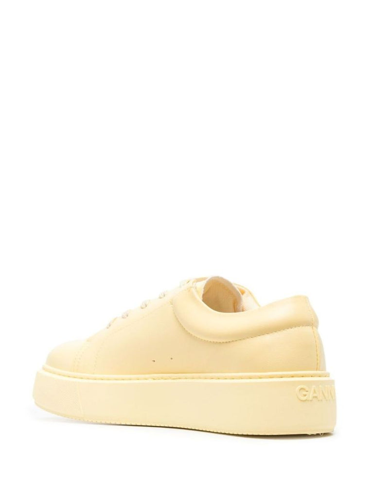 Yellow Sporty Faux Leather Sneakers