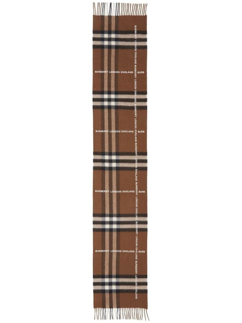 Brown Logo Check Cashmere Scarf
