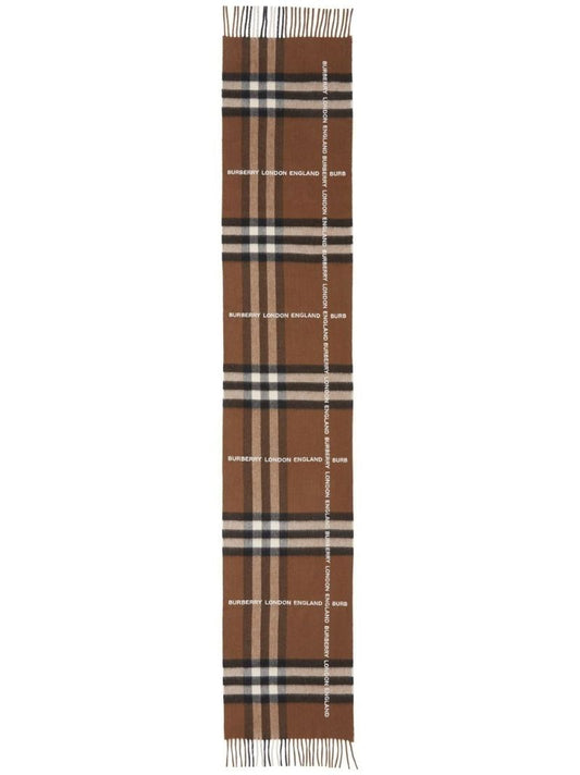Brown Logo Check Cashmere Scarf