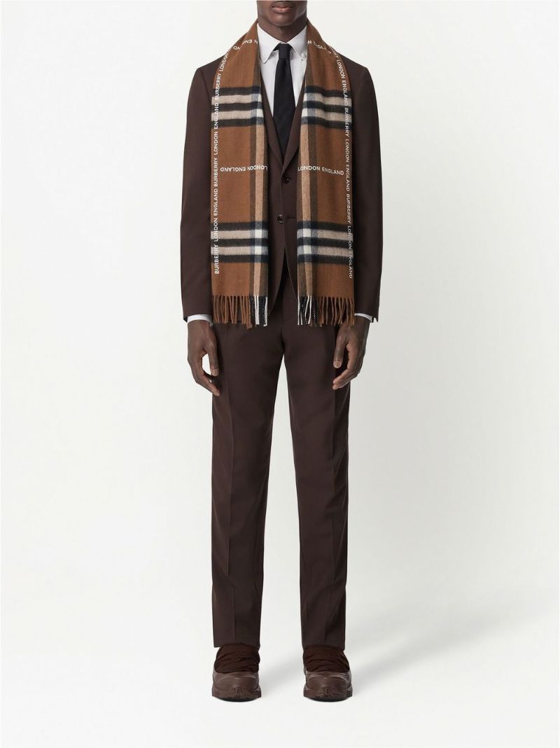 Brown Logo Check Cashmere Scarf