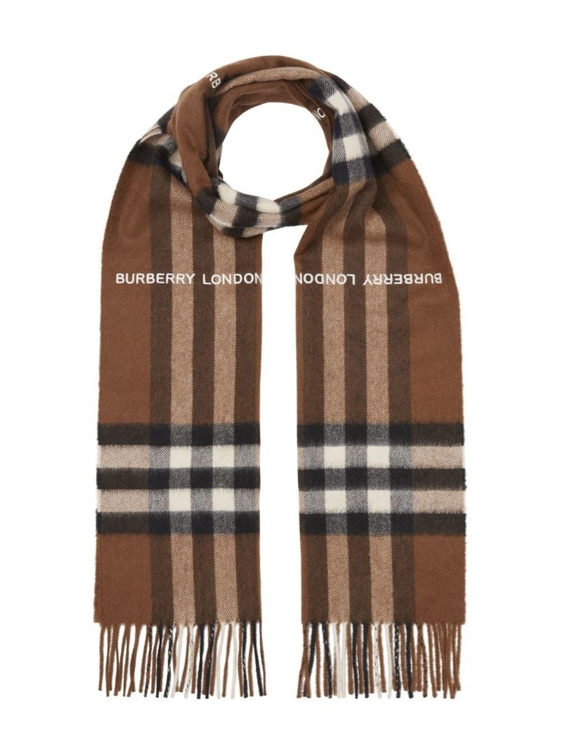 Brown Logo Check Cashmere Scarf