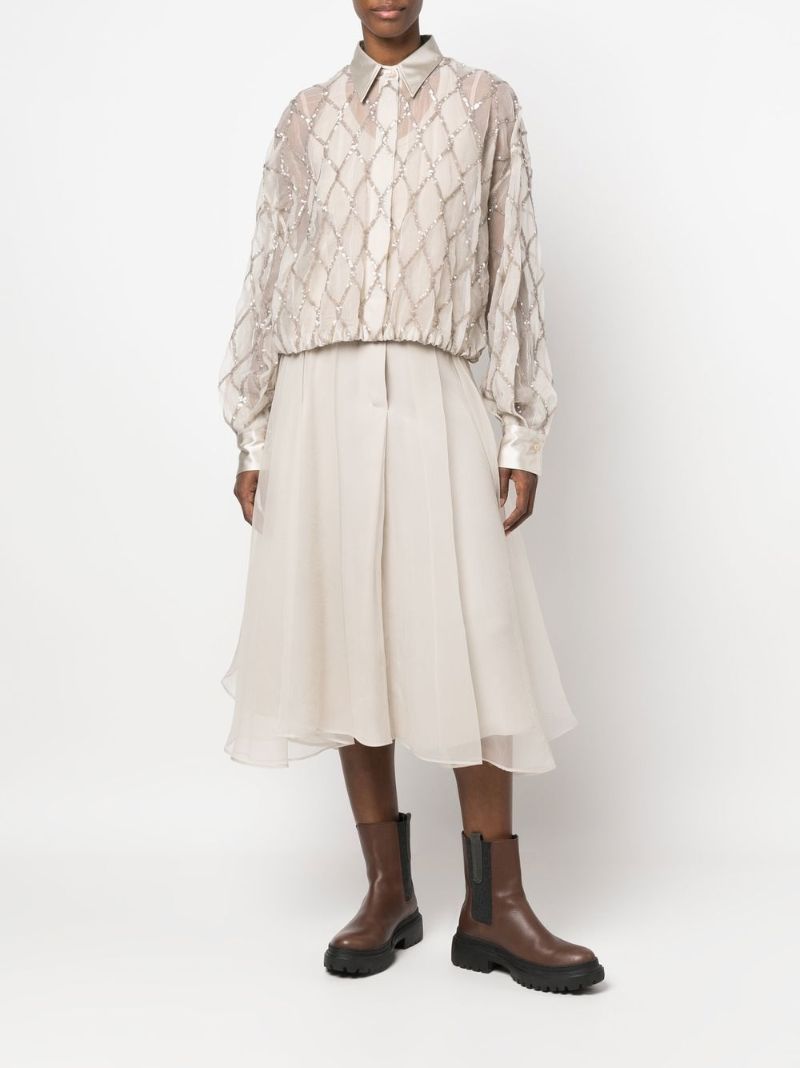 Neutral Silk Midi Skirt