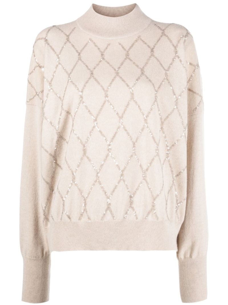 Neutral Sequin Mock Neck Sweater