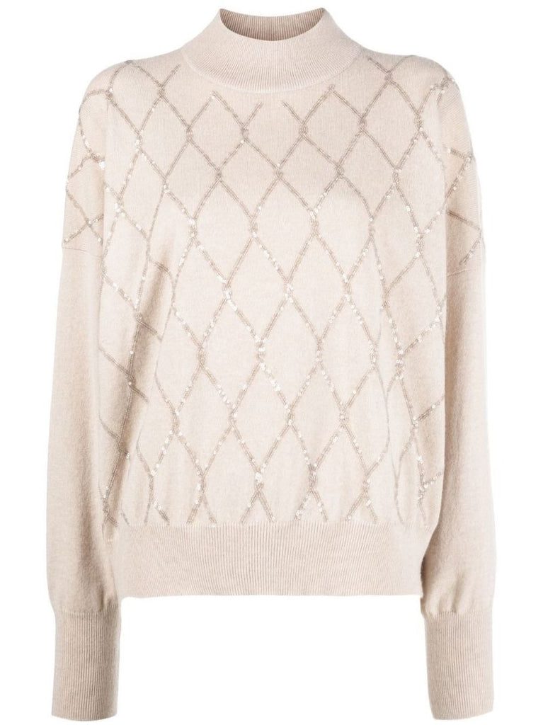 Neutral Sequin Mock Neck Sweater
