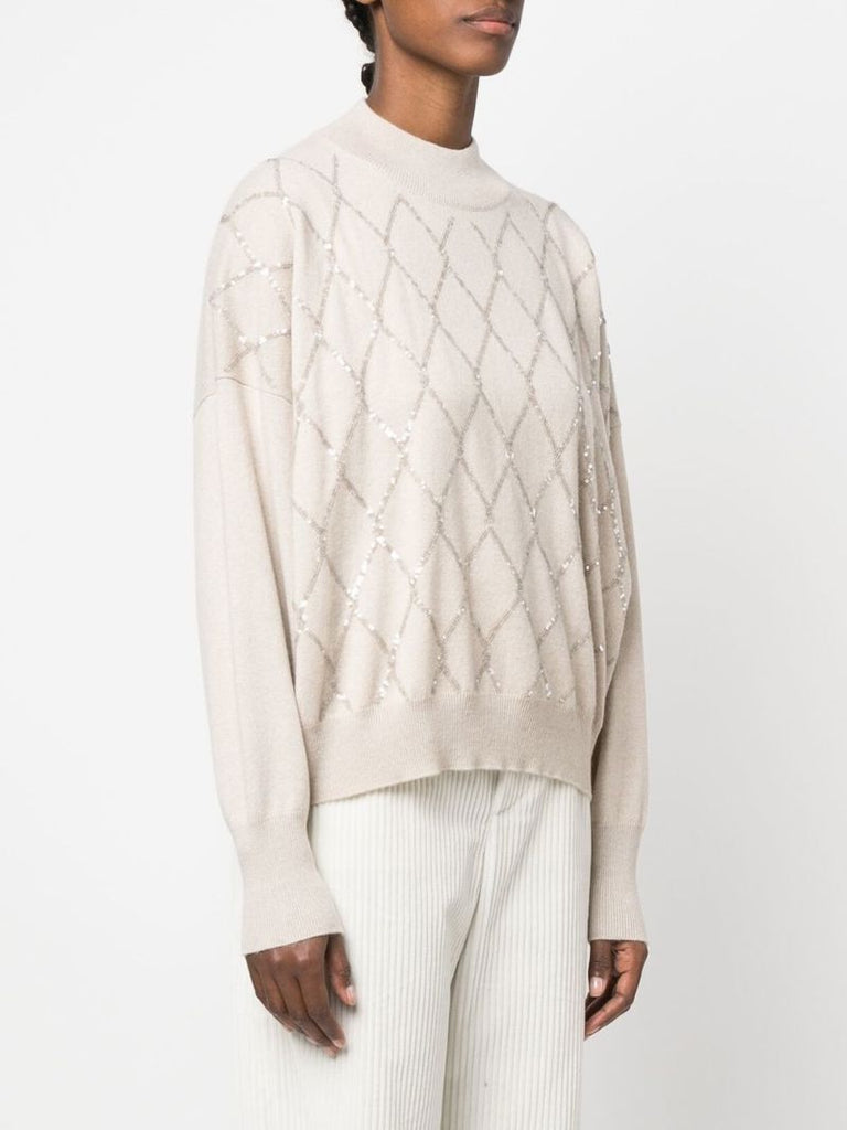 Neutral Sequin Mock Neck Sweater