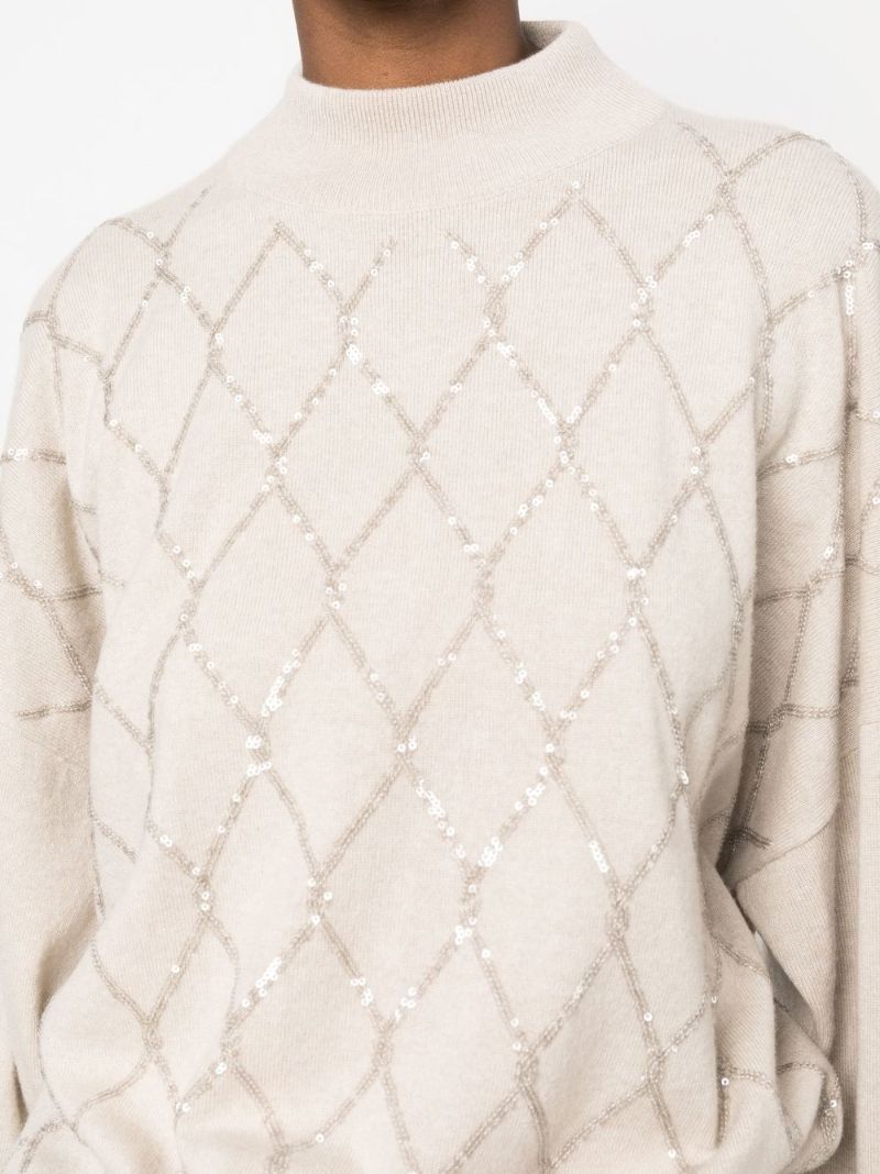 Neutral Sequin Mock Neck Sweater