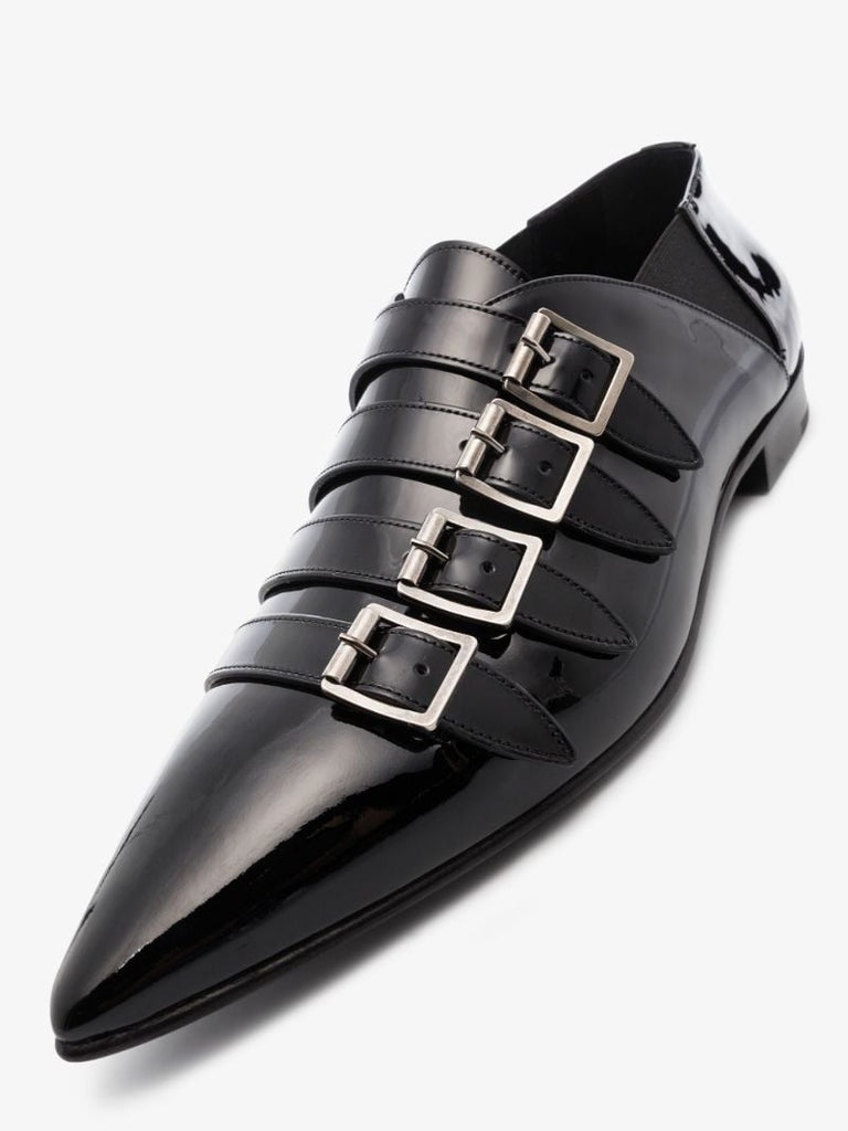 Black Franklin Patent Leather Monk Shoes