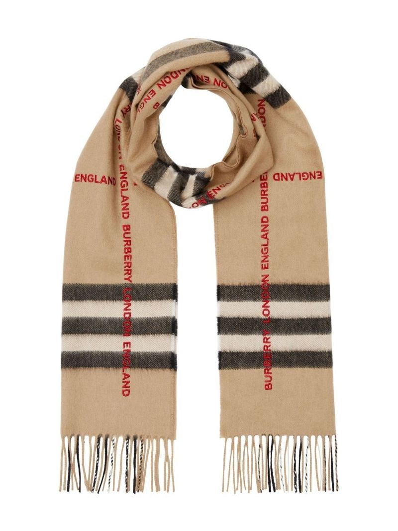 Neutral Logo Check Cashmere Scarf