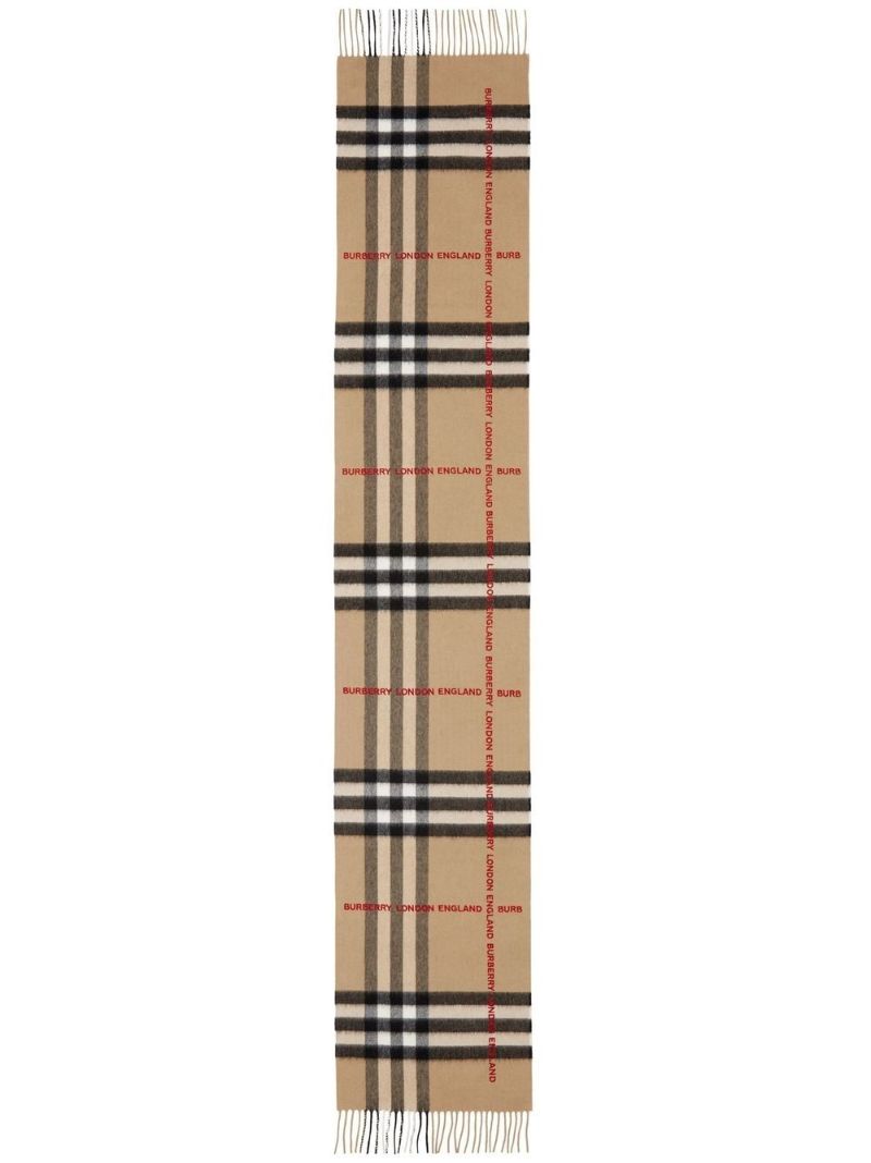 Neutral Logo Check Cashmere Scarf
