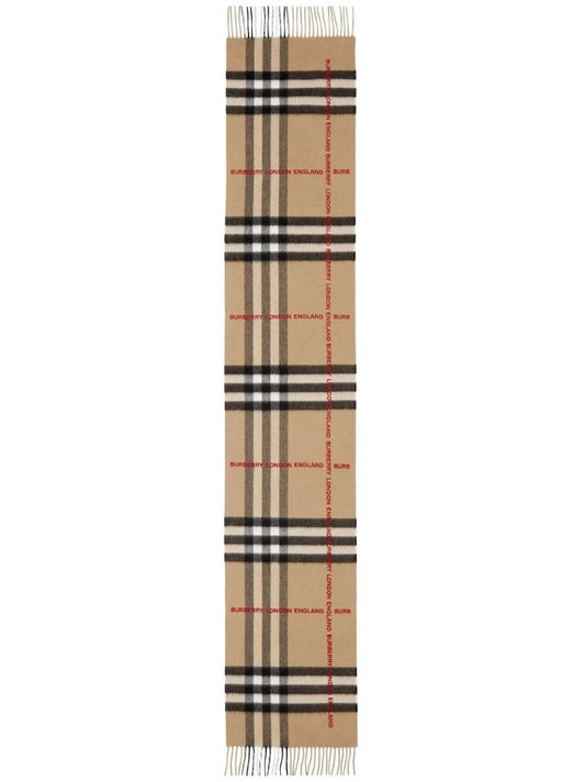 Neutral Logo Check Cashmere Scarf