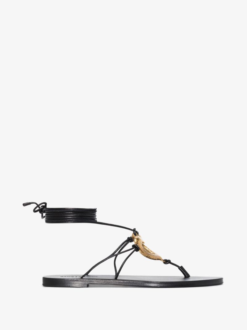 Black Love Leather Sandals