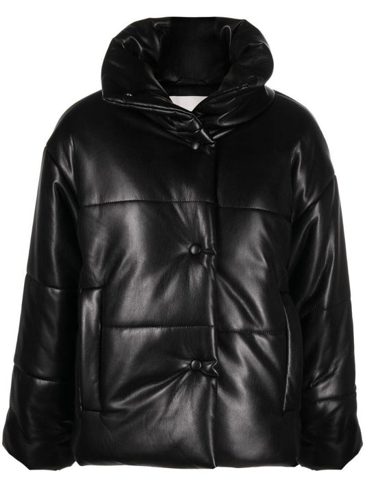 Black Hide Faux-leather Puffer Jacket