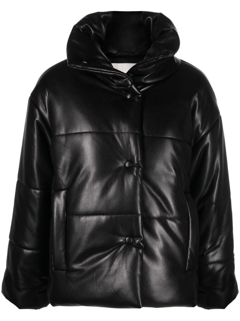 Black Hide Faux-leather Puffer Jacket