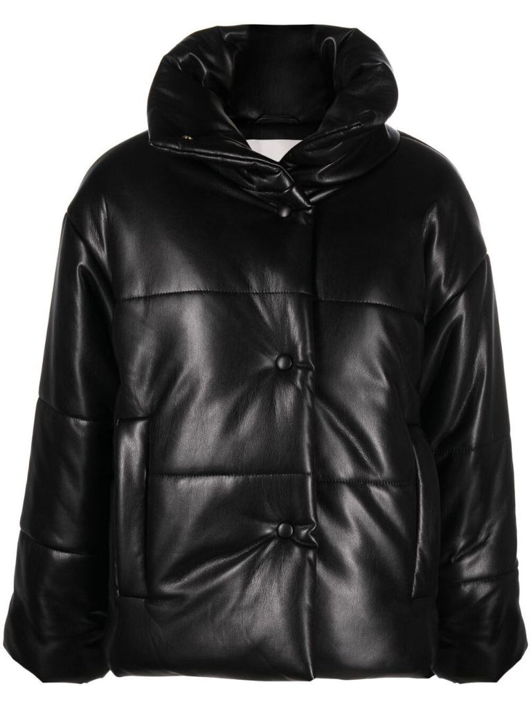 Black Hide Faux-leather Puffer Jacket