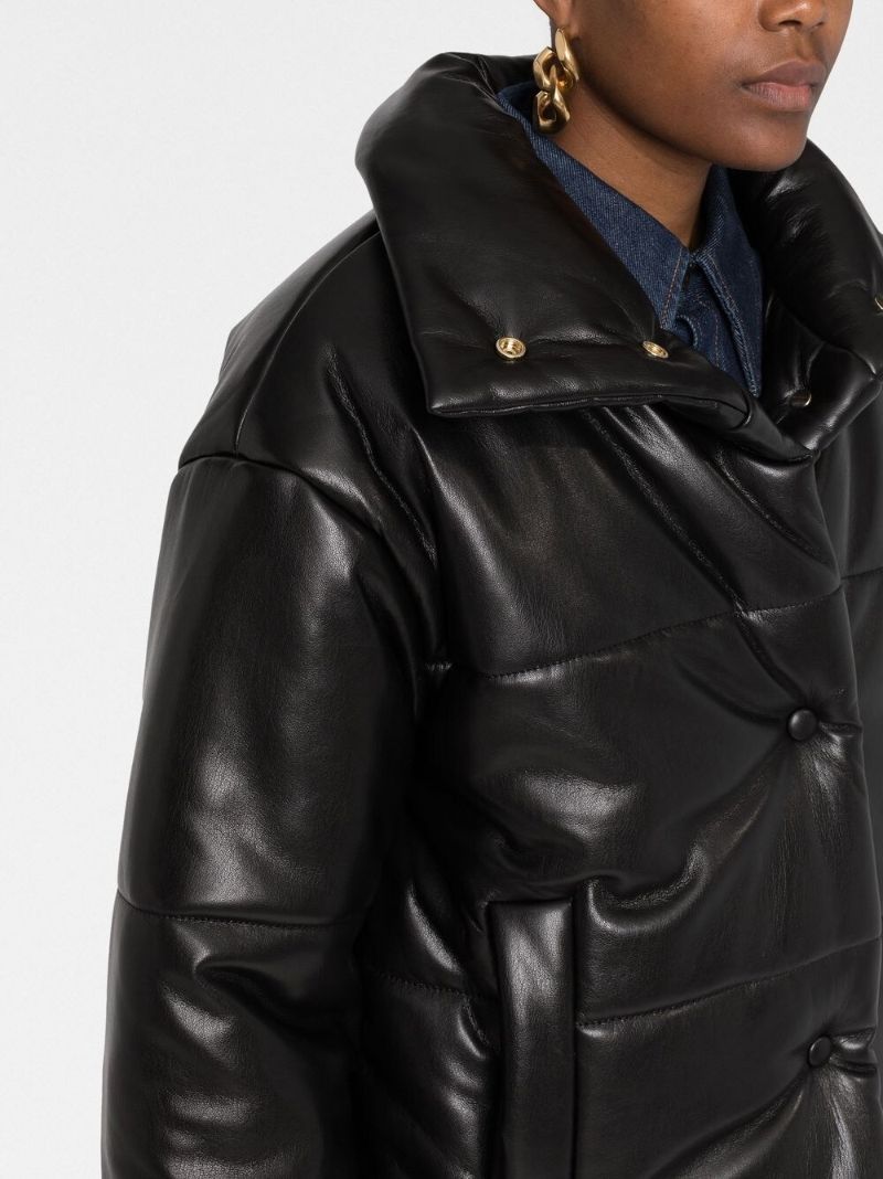 Black Hide Faux-leather Puffer Jacket