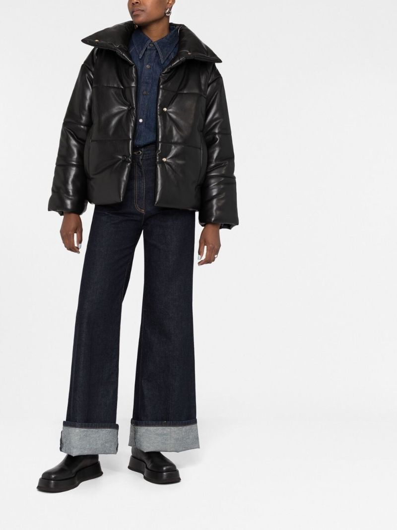 Black Hide Faux-leather Puffer Jacket