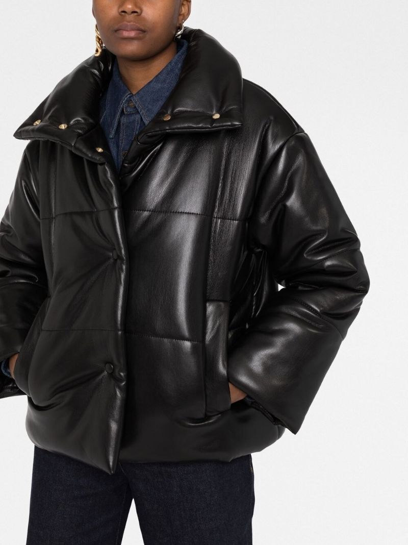 Black Hide Faux-leather Puffer Jacket
