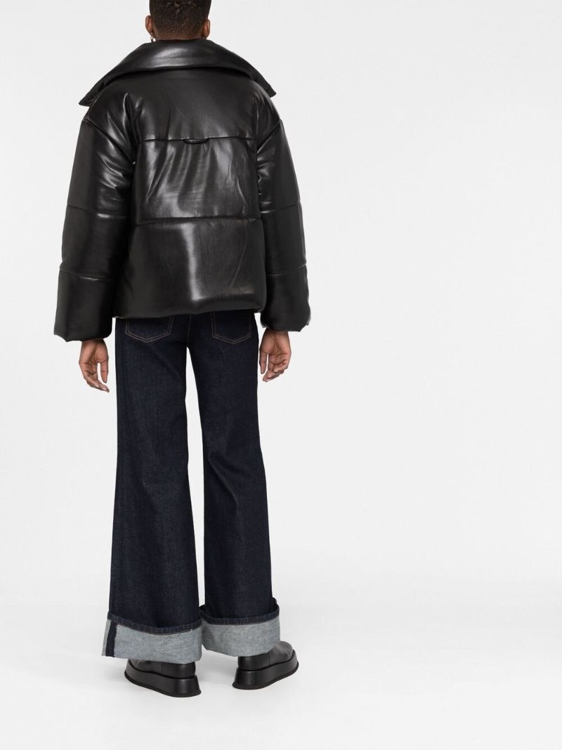 Black Hide Faux-leather Puffer Jacket