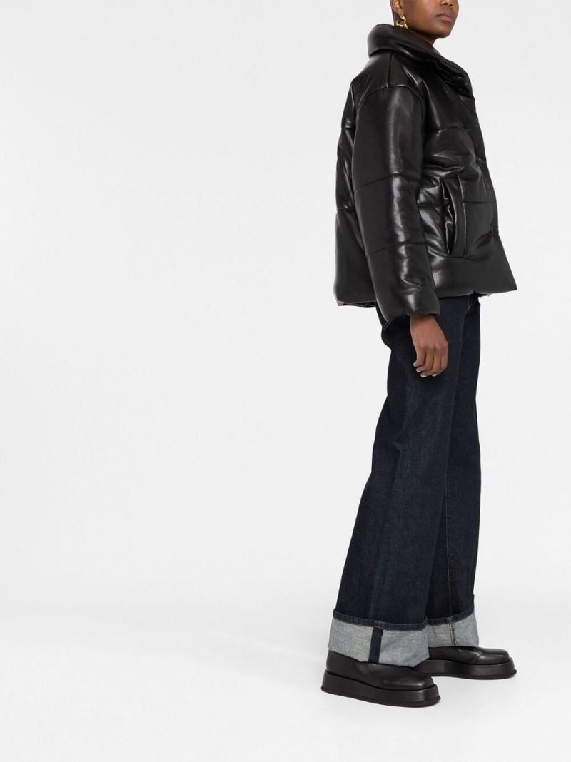 Black Hide Faux-leather Puffer Jacket