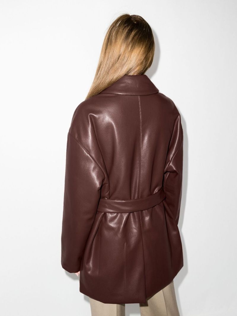 Brown Belted Faux Leather Blazer