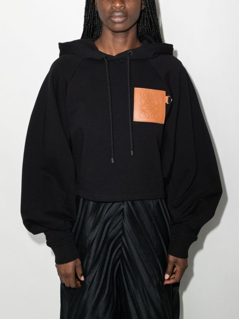 Black Anagram Cropped Cotton Hoodie