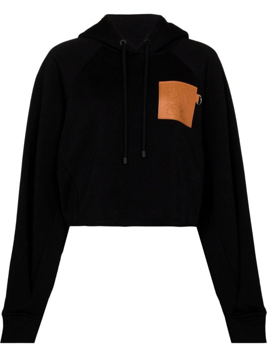 Black Anagram Cropped Cotton Hoodie