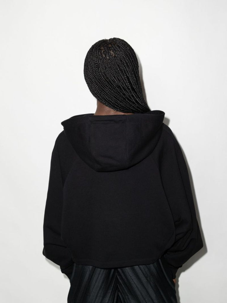 Black Anagram Cropped Cotton Hoodie