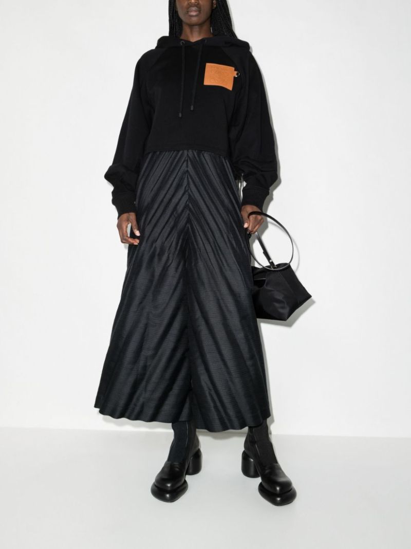 Black Anagram Cropped Cotton Hoodie