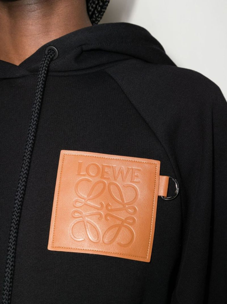 Black Anagram Cropped Cotton Hoodie