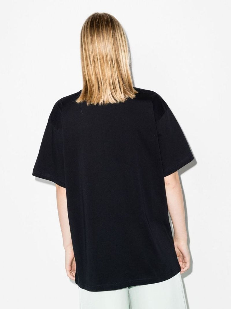Black Double Smiley Logo Print Cotton T-shirt