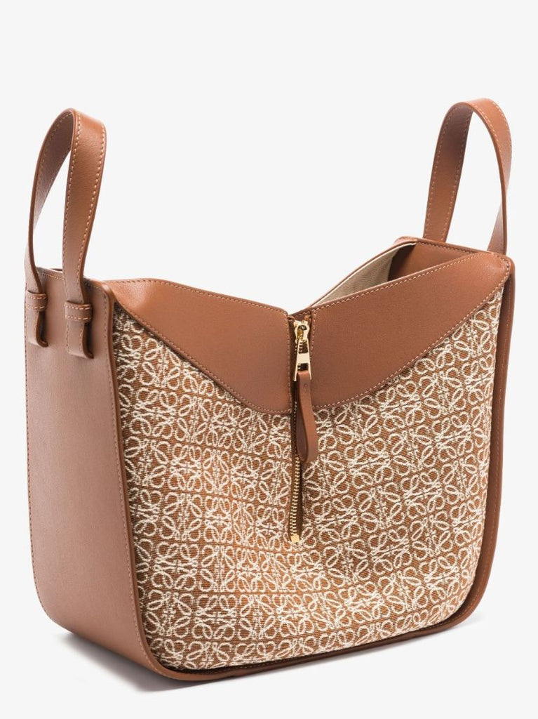 Brown Hammock Small Anagram Jacquard Leather Tote Bag