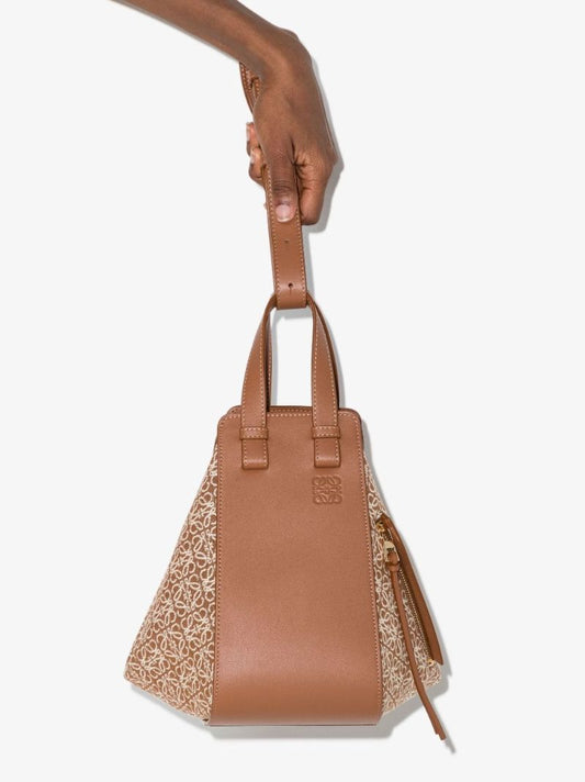 Brown Hammock Small Anagram Jacquard Leather Tote Bag