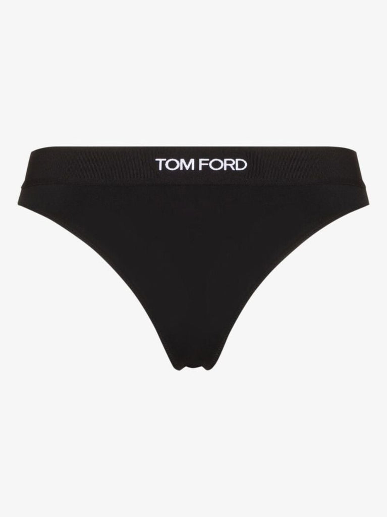 Black Logo Jacquard Thong