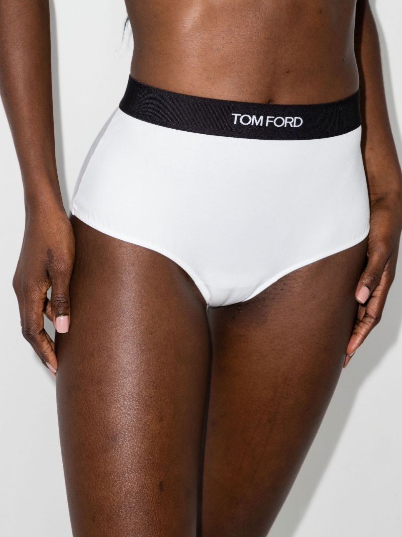 White High-waisted Logo Band Briefs