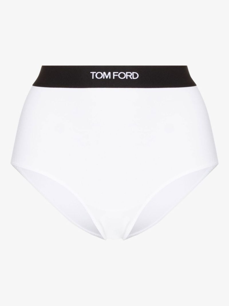 White High-waisted Logo Band Briefs