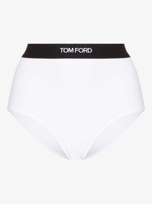 White High-waisted Logo Band Briefs