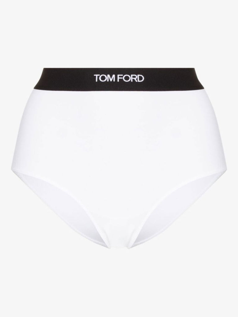 White High-waisted Logo Band Briefs