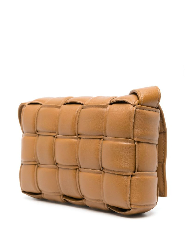 Brown Small Padded Cassette Leather Cross Body Bag