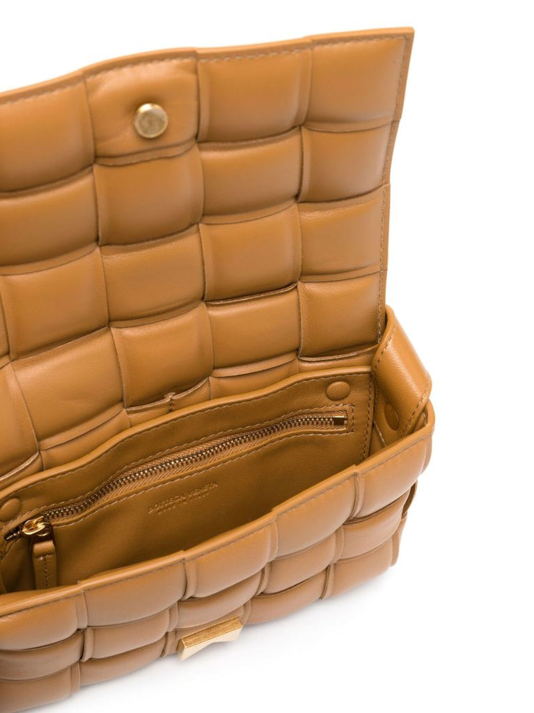 Brown Small Padded Cassette Leather Cross Body Bag