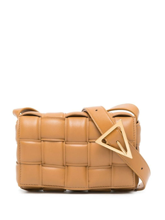 Brown Small Padded Cassette Leather Cross Body Bag