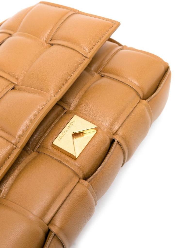 Brown Small Padded Cassette Leather Cross Body Bag