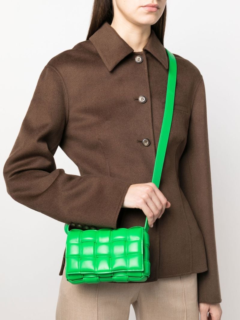 Green Padded Cassette Leather Cross Body Bag