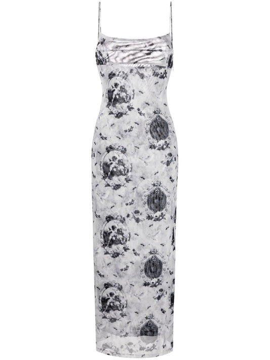Grey Thais Graphic Print Maxi Dress