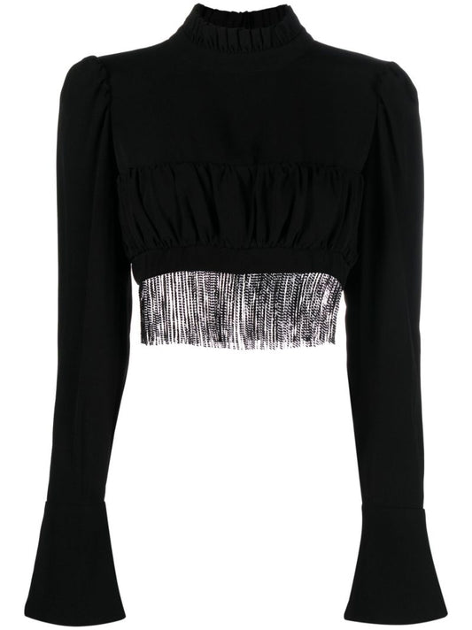 Black Fringed Crop Top