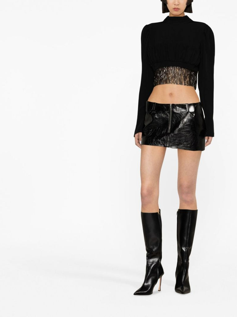 Black Fringed Crop Top